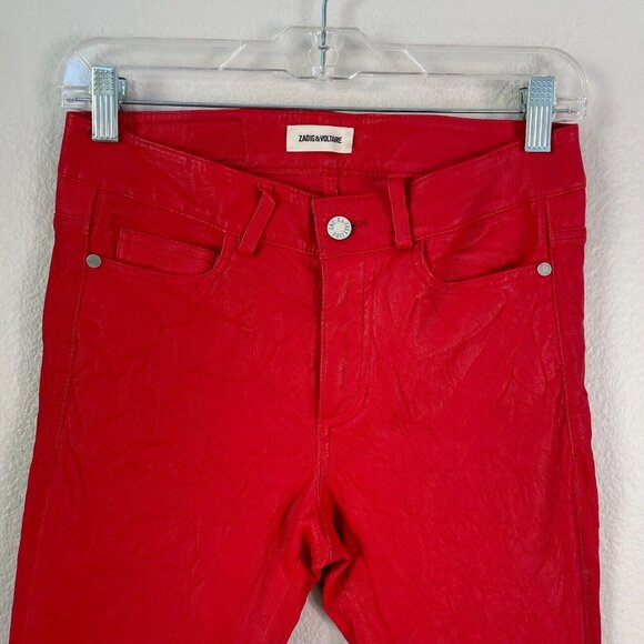 Zadig and Voltaire Womens 36 Small Phlame Pants Crinkled Lamb Leather in Red - Picture 4 of 14